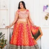 DKT 5020 Orange Pink Chinon Silk Zari Embroidery Wedding Lehenga Choli with Dupatta