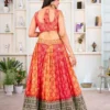 DKT 5020 Orange Pink Chinon Silk Zari Embroidery Wedding Lehenga Choli with Dupatta