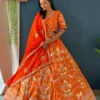 DKT 5026 Orange Jalpari Silk Embroidery Wedding Lehenga Choli