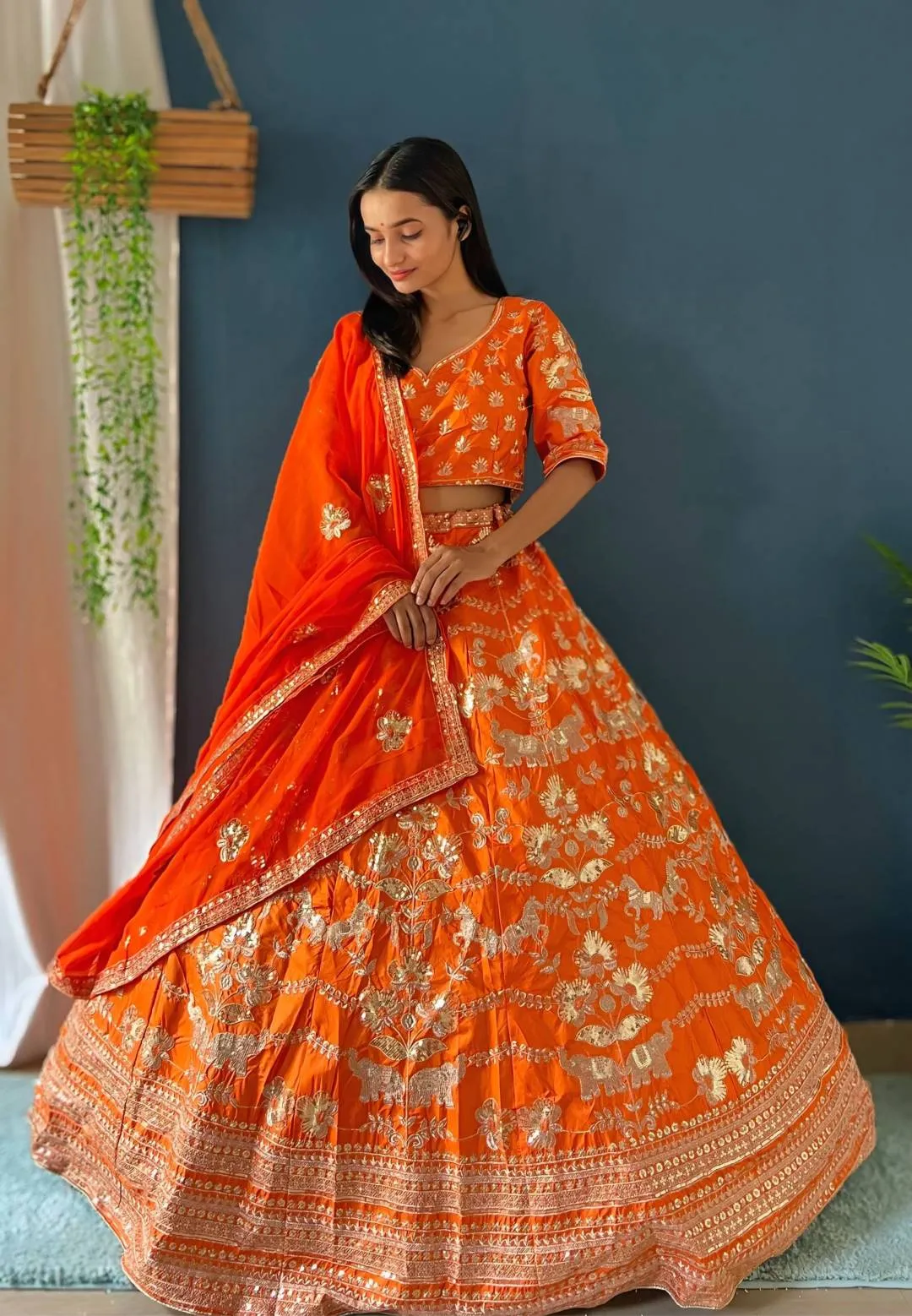DKT 5026 Orange Jalpari Silk Embroidery Wedding Lehenga Choli