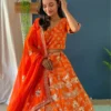 DKT 5026 Orange Jalpari Silk Embroidery Wedding Lehenga Choli