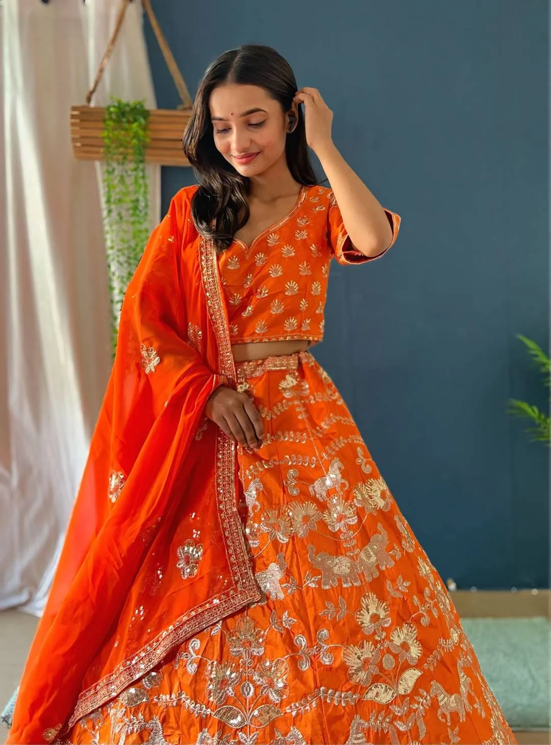 DKT 5026 Orange Jalpari Silk Embroidery Wedding Lehenga Choli