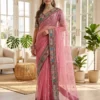 DKT 5045 Pink Organza Silk Embroidery Festival Saree with Designer Embroidered Blouse
