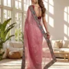 DKT 5045 Pink Organza Silk Embroidery Festival Saree with Designer Embroidered Blouse