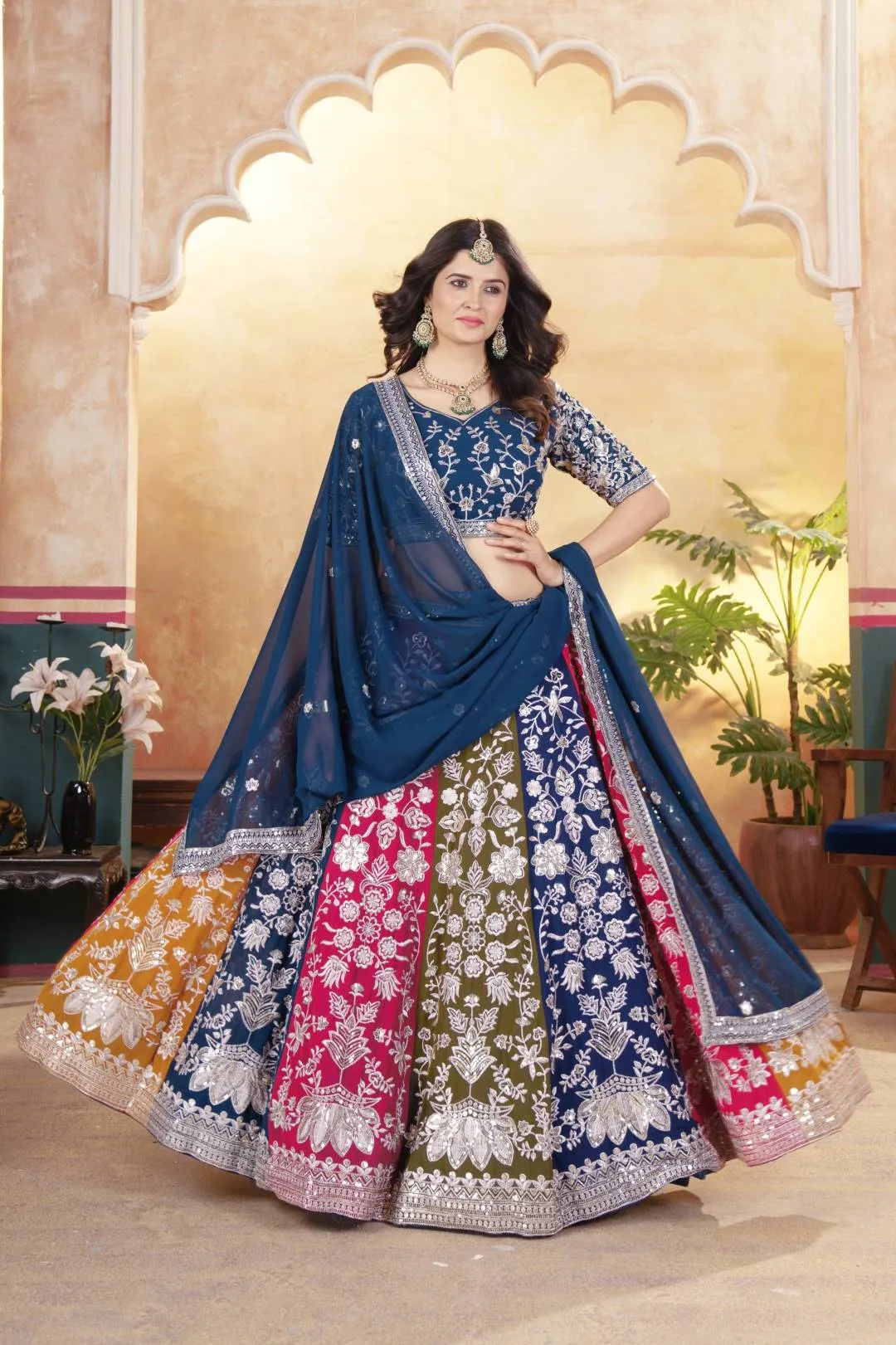 DKT 5053 Designer Multicolor Georgette Sequins Embroidery Wedding Lehenga Choli