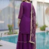 DKT 5065 Purple Georgette Embroidery Work Sharara Suit with Dupatta