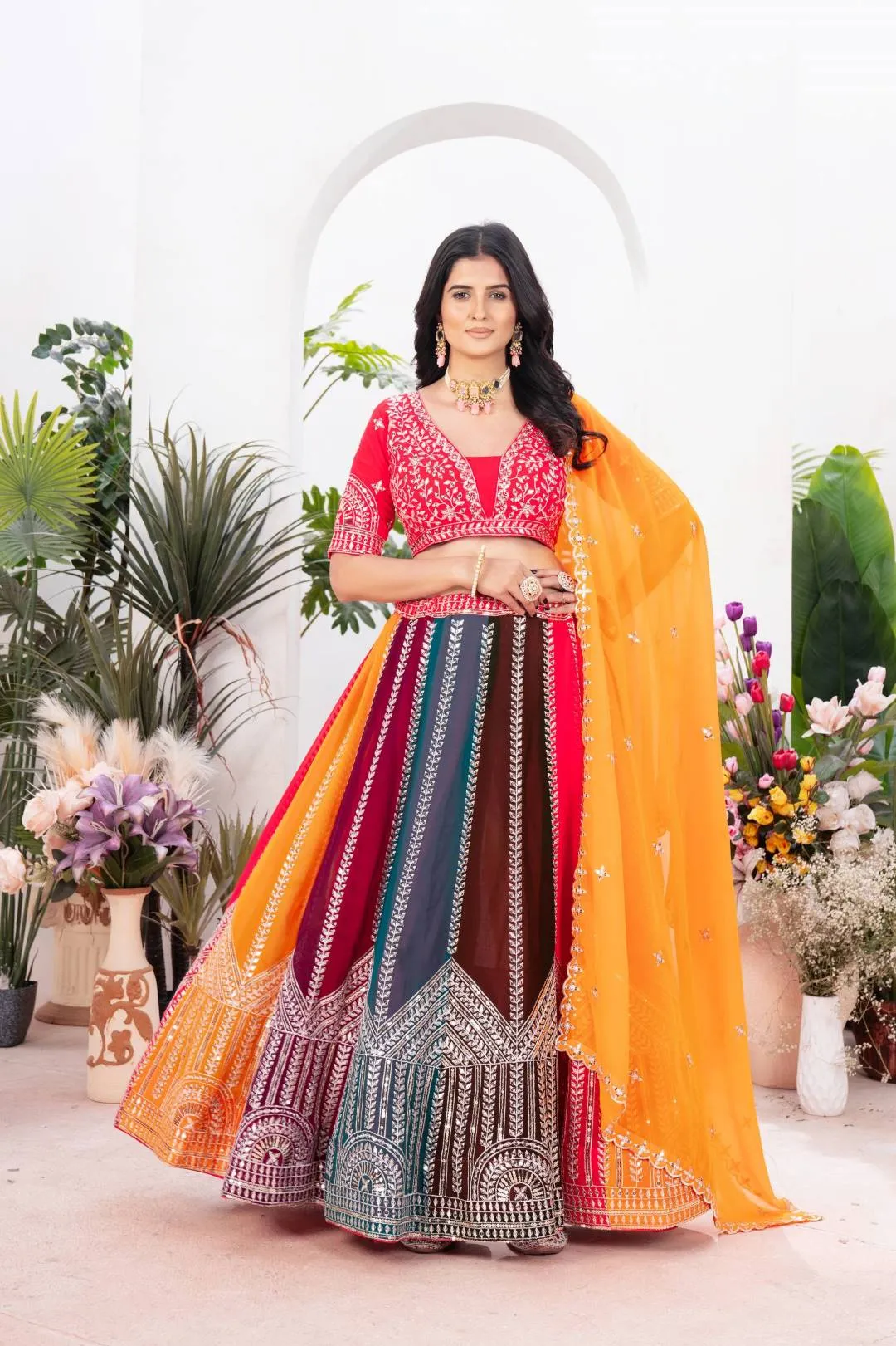DKT 5080 Designer Multicolor Georgette Zari Embroidery Wedding Lehenga Choli