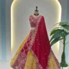 DKT 5104 Maroon Yellow Vichitra Silk Embroidered Thread Work Lehenga Choli with Dupatta