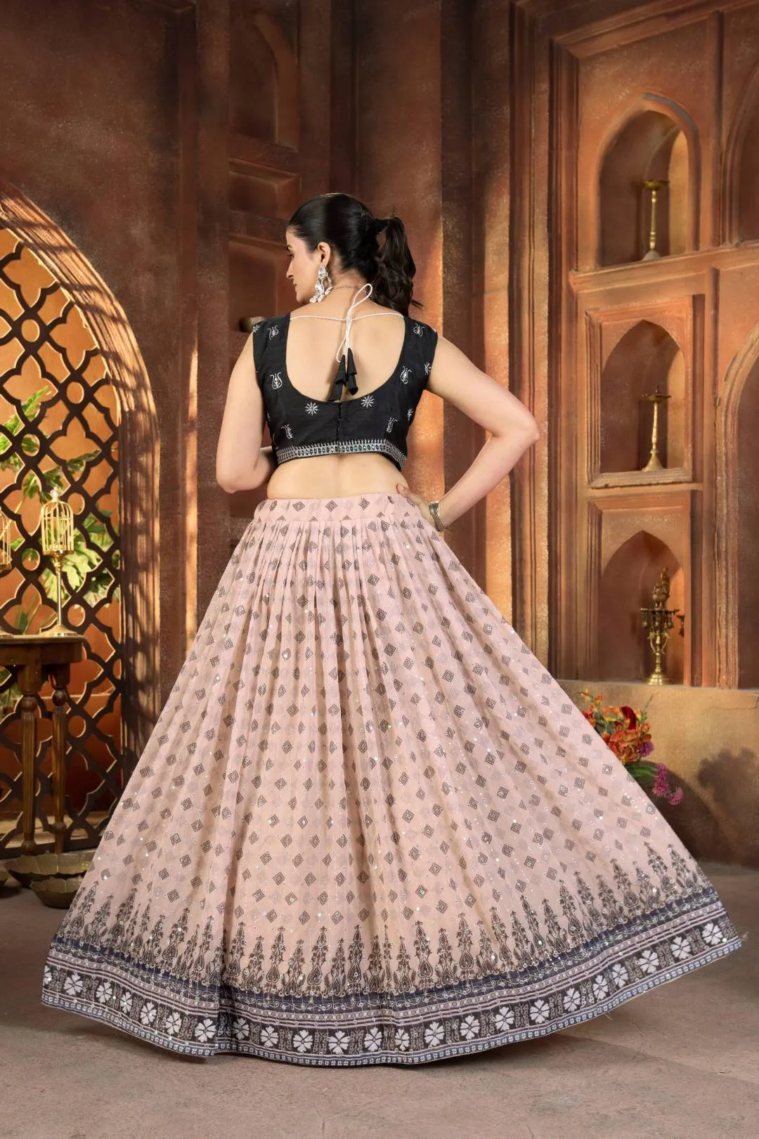 DKT 5107 Designer Cream Georgette Sequence Embroidery Lehenga Choli
