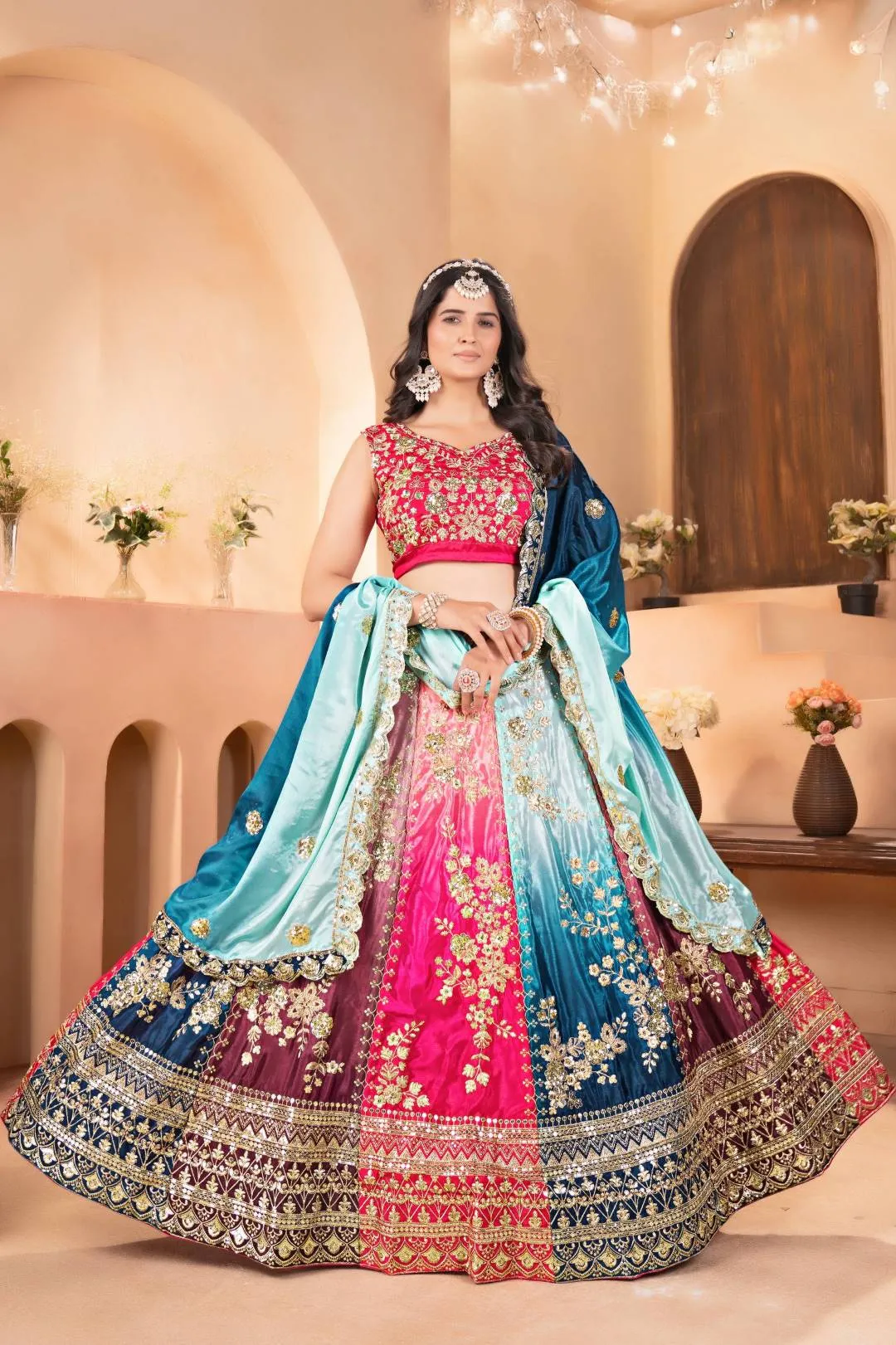DKT 5122 Multicolor Chinon Zari Embroidery Wedding Lehenga Choli