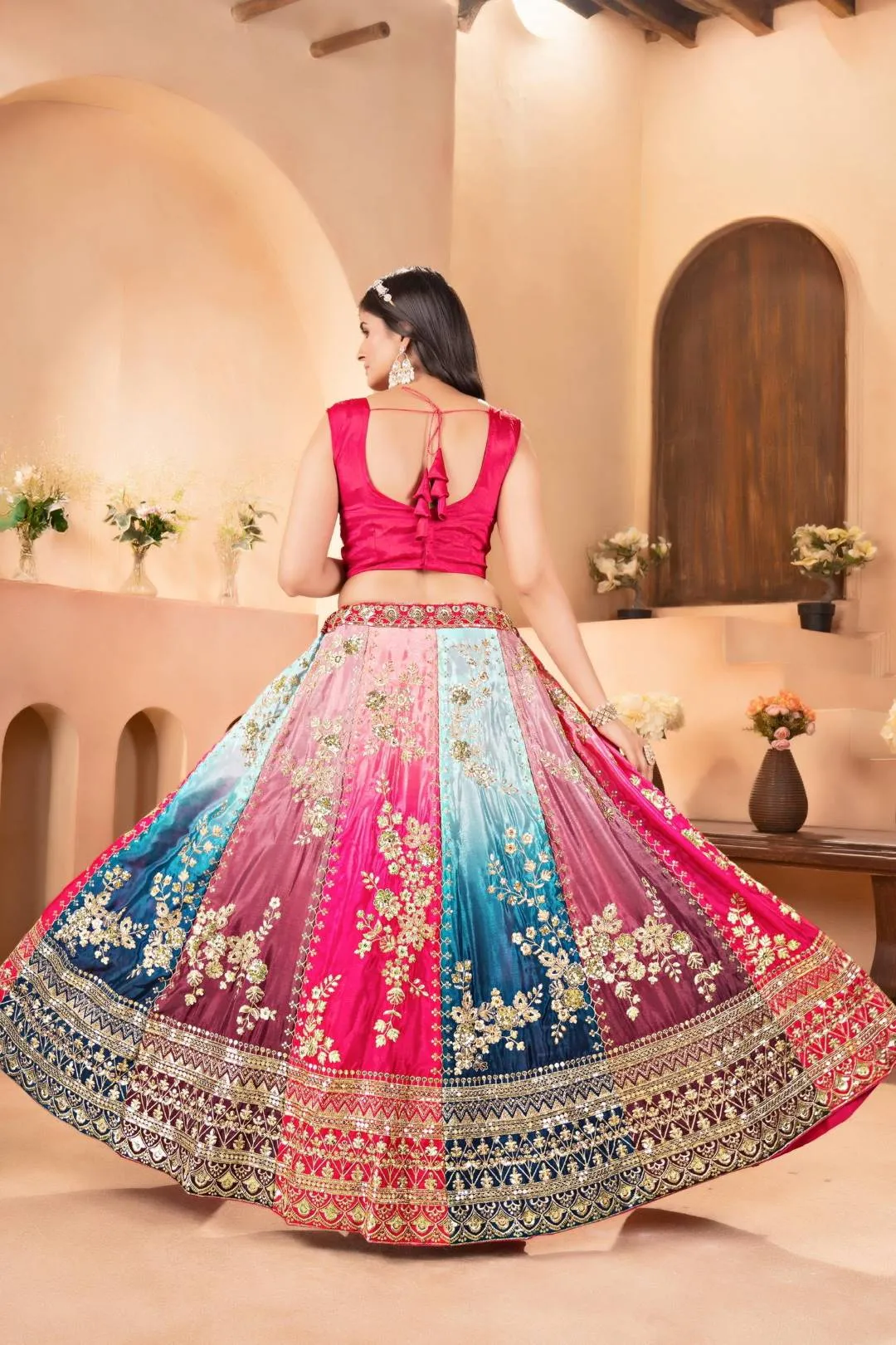 DKT 5122 Multicolor Chinon Zari Embroidery Wedding Lehenga Choli