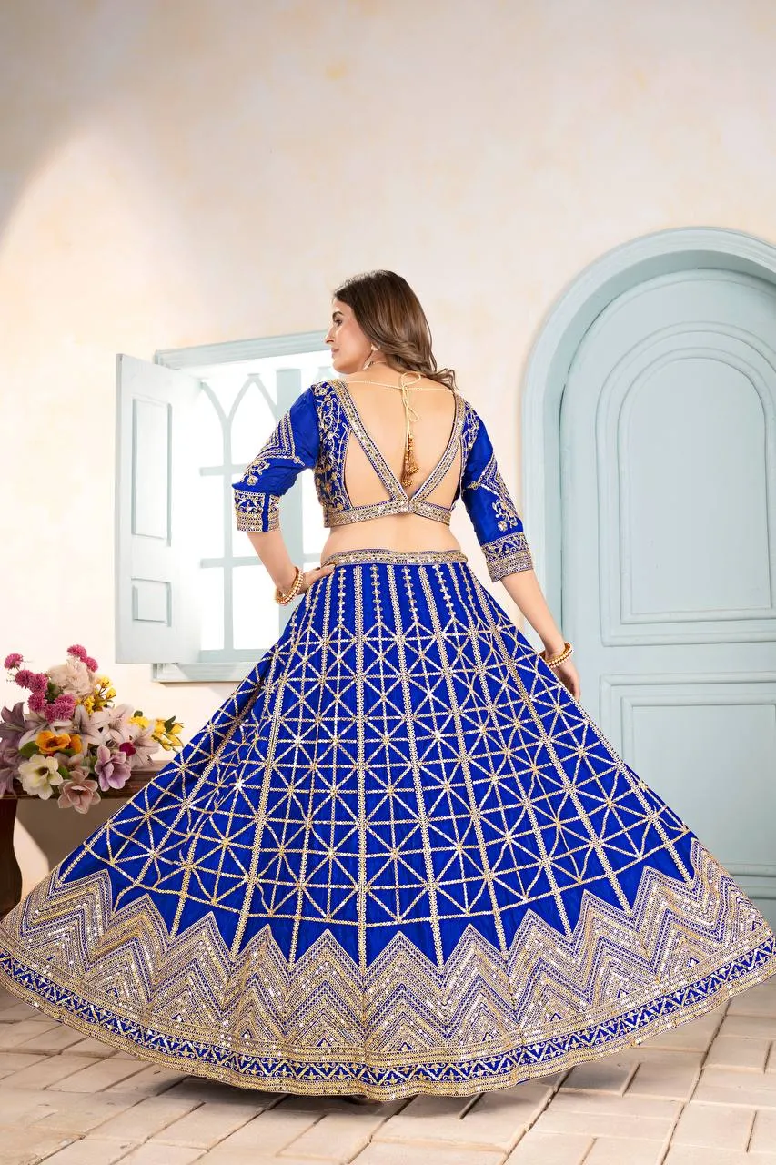 DKT 5124 Royal Blue Chinon Designer Sequins Embroidery Work Wedding Lehenga Choli with Dupatta