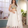 DKT 5127 White Chinon Silk Embroidered Festival Lehenga Choli with Peacock Border Dupatta