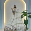 DKT 5127 White Chinon Silk Embroidered Festival Lehenga Choli with Peacock Border Dupatta