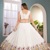 DKT 5127 White Chinon Silk Embroidered Festival Lehenga Choli with Peacock Border Dupatta