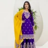 DKT 5129 Purple Chinon Silk Coding Embroidery Sharara Suit with Yellow Dupatta