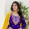 DKT 5129 Purple Chinon Silk Coding Embroidery Sharara Suit with Yellow Dupatta