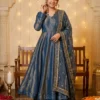 DKT 5151 Steel Blue CXN Moss Trending Festival Anarkali Gown with Palazzo & Embroidered Dupatta