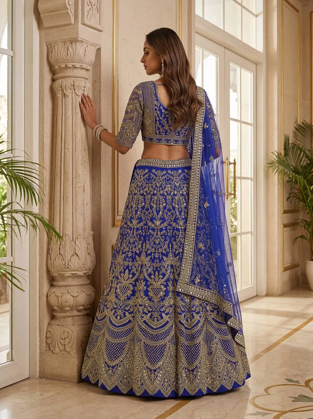 DKT 5159 Royal Blue Net Embroidery Work Wedding Lehenga Choli with Designer Dupatta