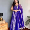 DKT 5165 Royal Blue Viscose Jacquard Banarasi Silk Festival Gown with Dupatta for Women