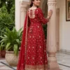 DKT 5170 Red Fandy Silk Embroidery Work Anarkali Suit with Dupatta Raksha Bandhan Gown