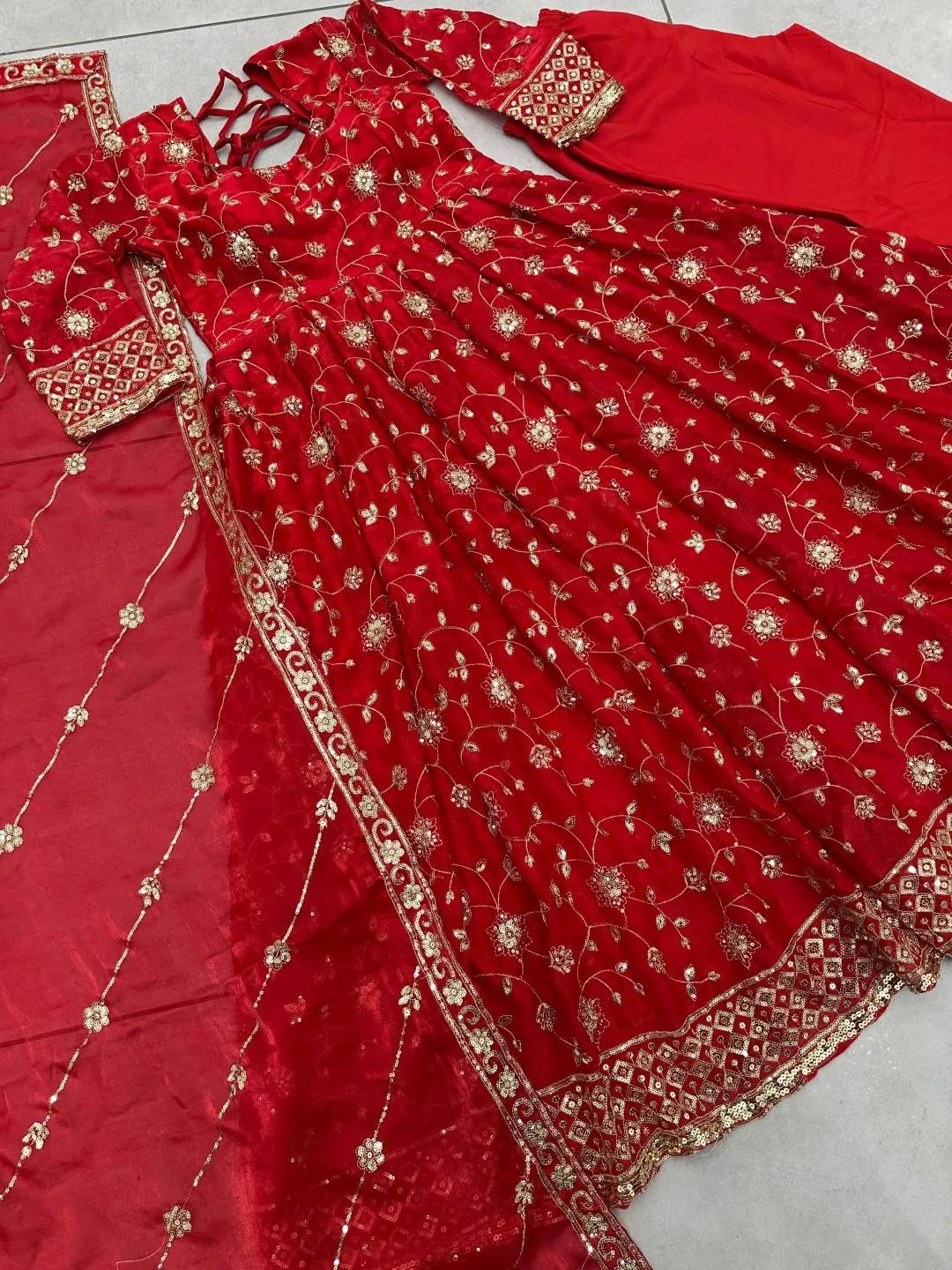 DKT 5170 Red Fandy Silk Embroidery Work Anarkali Suit with Dupatta Raksha Bandhan Gown
