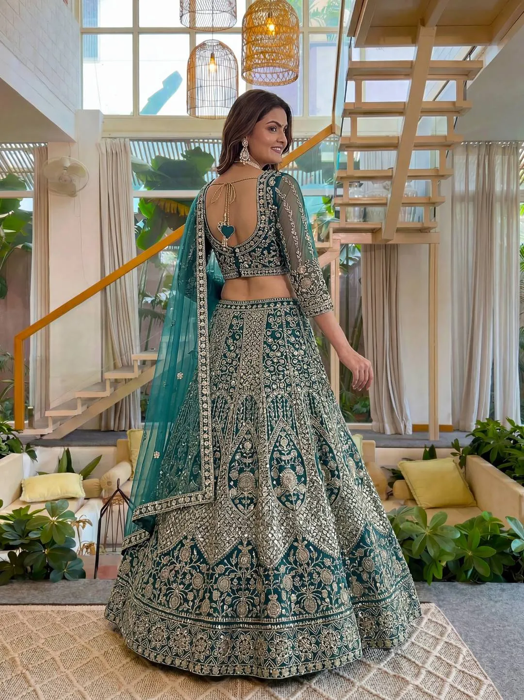 DKT 5172 Dark Teal Heavy Embroidery Wedding Lehenga Choli with Net Dupatta