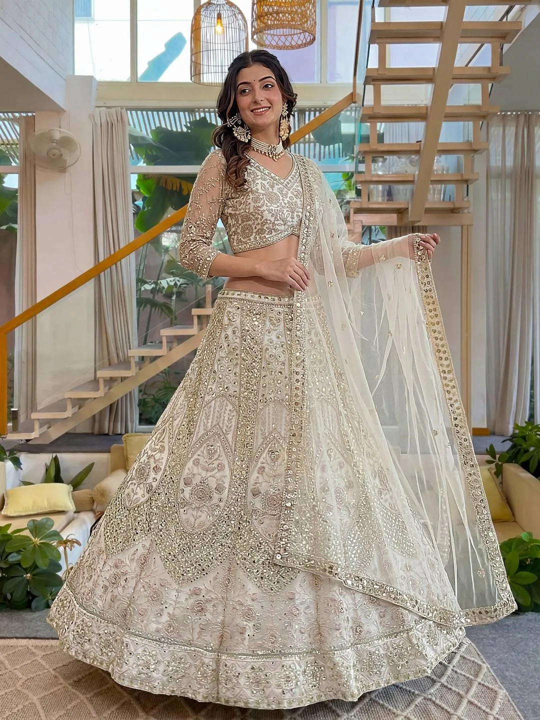 DKT 5172 Ivory White Heavy Embroidery Bridal Lehenga Choli for Wedding & Reception Wear