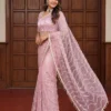 Pink Net Sequence Embroidery Party Wear Saree