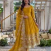 DKT 5175 Yellow Crunchy Silk Embroidery Zari Work Anarkali Gown Set With Dupatta