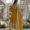 DKT 5175 Yellow Crunchy Silk Embroidery Zari Work Anarkali Gown Set With Dupatta