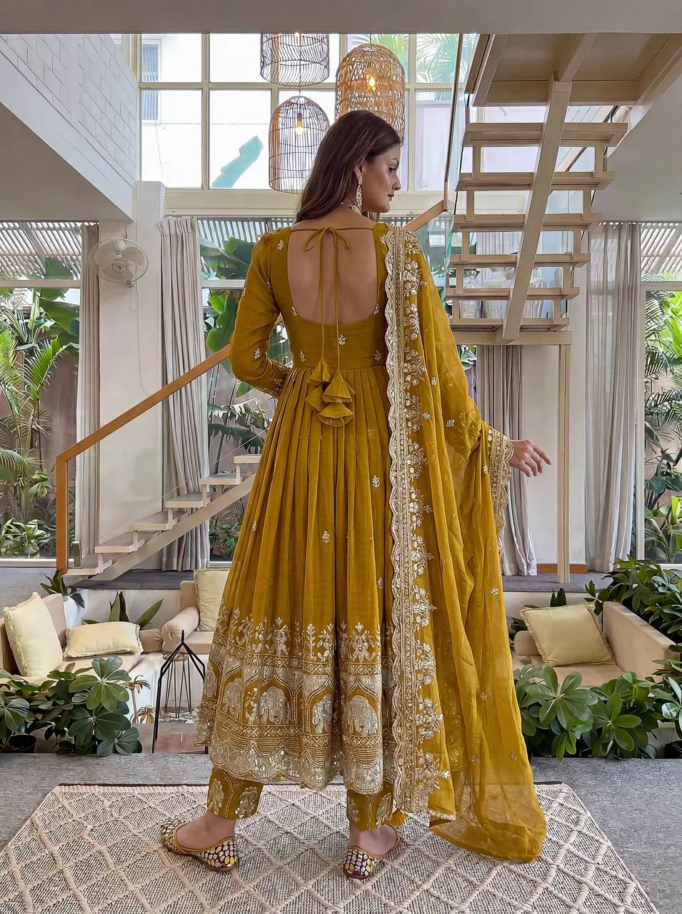 DKT 5175 Yellow Crunchy Silk Embroidery Zari Work Anarkali Gown Set With Dupatta