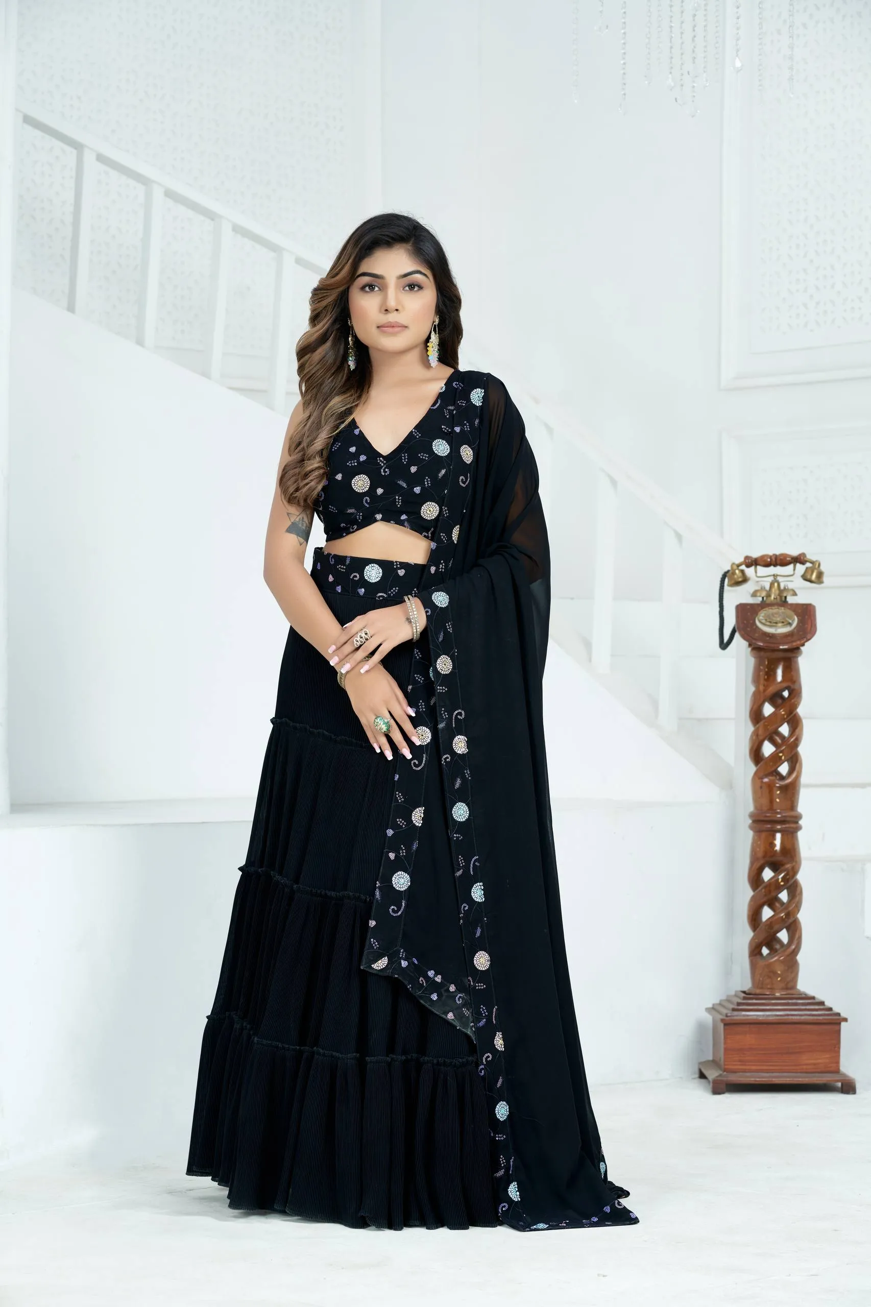 DKT 9236 Designer Black Ruffle Lehenga Choli for Party & Festive Wear