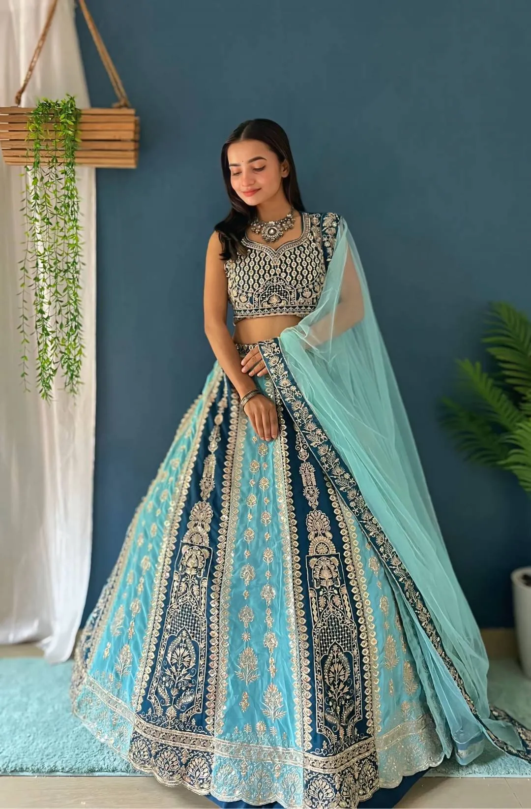 DKT 9238 Sky Blue Georgette Designer Sequins Embroidery Wedding Lehenga Choli