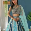 DKT 9238 Sky Blue Georgette Designer Sequins Embroidery Wedding Lehenga Choli