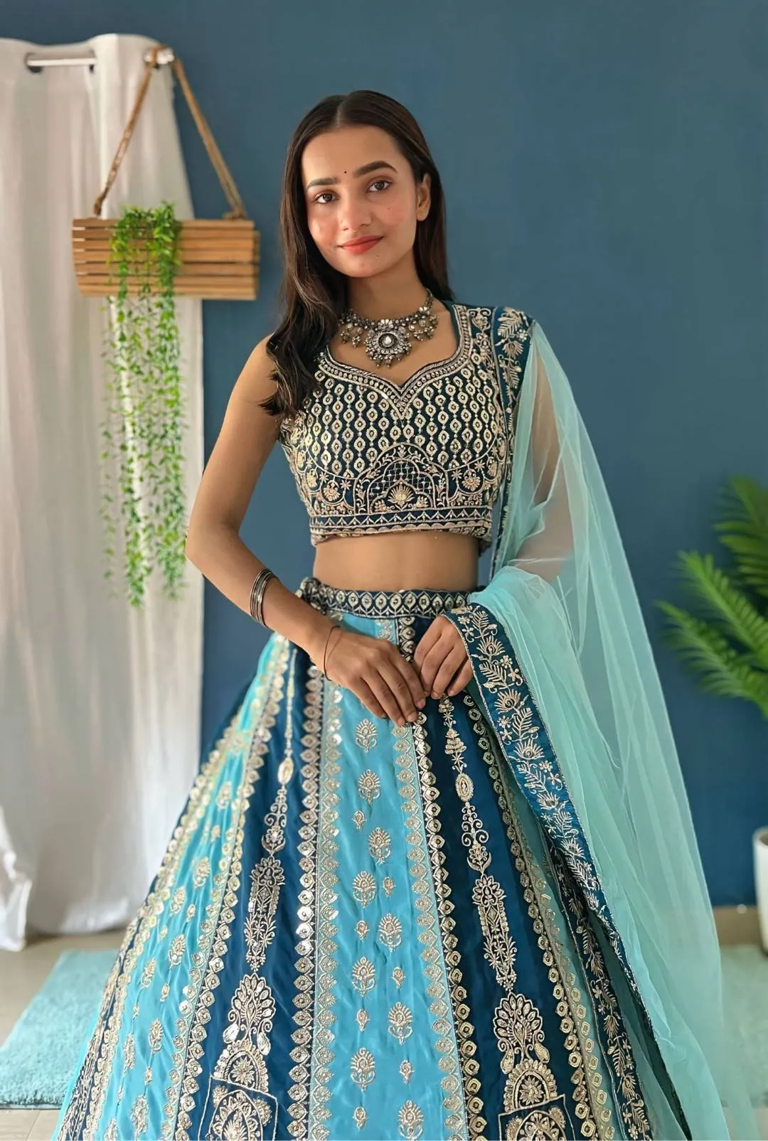 DKT 9238 Sky Blue Georgette Designer Sequins Embroidery Wedding Lehenga Choli
