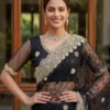 DKT Luxury Black Net Saree with Diamond Embroidery Work for Wedding & Party Wear