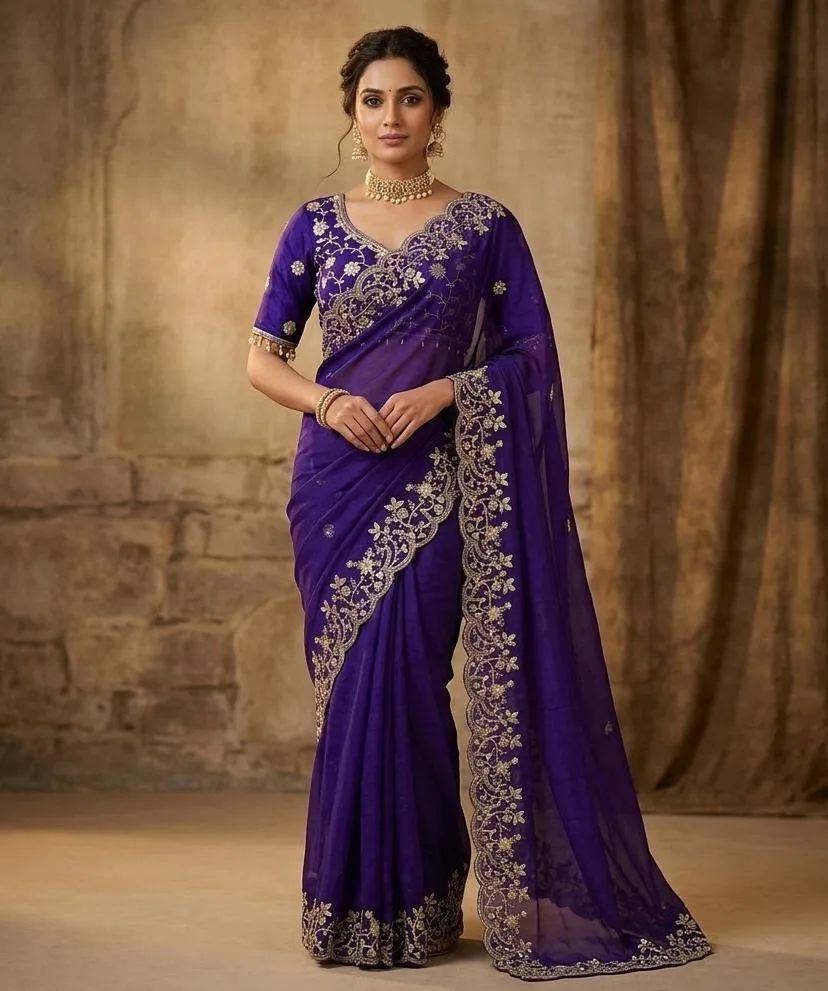 Kiara 855 Fandy Satin Silk Zari Embroidery Festival Saree