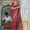 Kiara Red Bandhej Khadi Georgette Saree with Traditional Weaving Design Designer Ethnic Wear Saree for Women