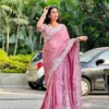 Kiara Bhakti Pink Chinon Silk Embroidery Saree for Women – Designer Floral Party Wear Saree with Heavy Embroidered Border & Blouse