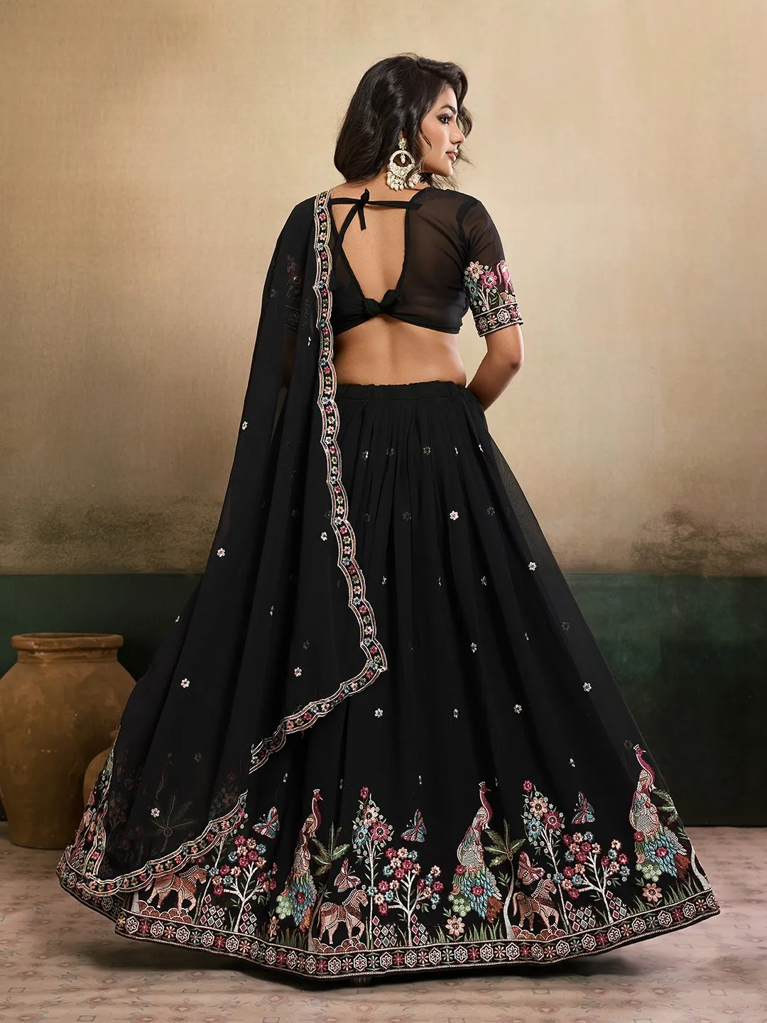 Kiara Black Georgette Lehenga Choli with Heavy Floral Embroidery Designer Party Wear Lehenga for Women