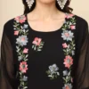 Kiara Black Georgette Floral Embroidered Kurti for Women with Lucknowi Chikankari Style Party Wear Design