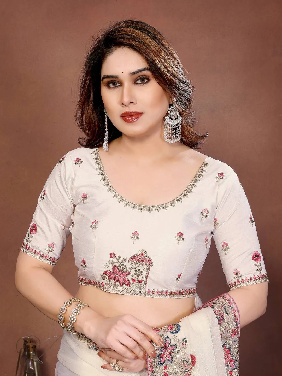 Kiara Gucci Fendy Chiffon Silk Saree with Heavy Embroidery Border Designer Party Wear Collection