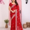 Kiara Hammers2 Red Chiffon Silk Embroidery Saree for Women – Designer Party Wear Wedding Saree with Heavy Embroidered Border & Blouse