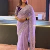 Kiara Lavender Organza Saree with Heavy Embroidery Sequence Border Party Wear Wedding Collection