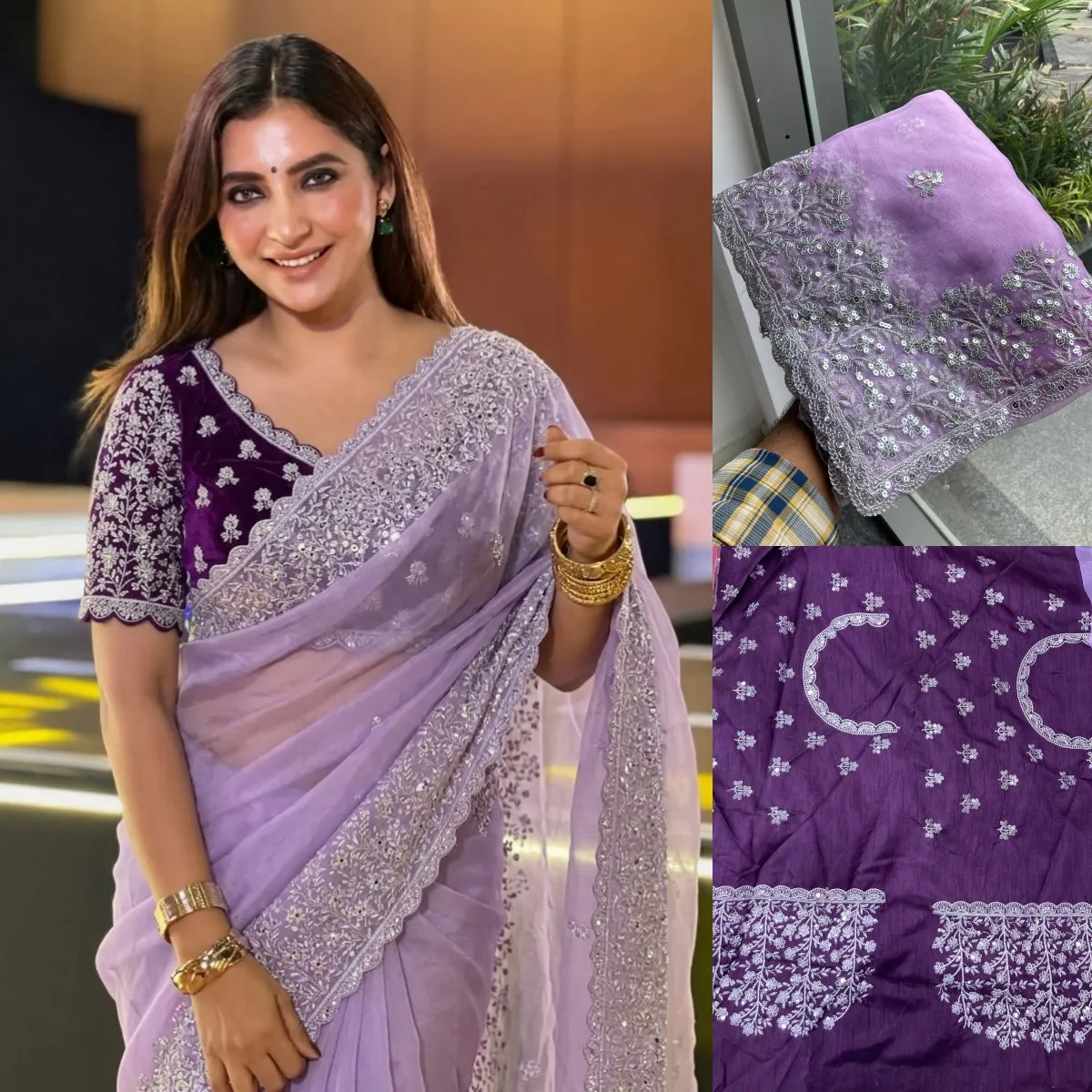 Kiara Lavender Organza Saree with Heavy Embroidery Sequence Border Party Wear Wedding Collection