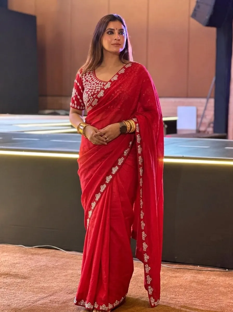 Kiara Marvel Fendy Satin Silk Saree with Heavy Embroidery Work Designer Wedding & Party Wear Collection