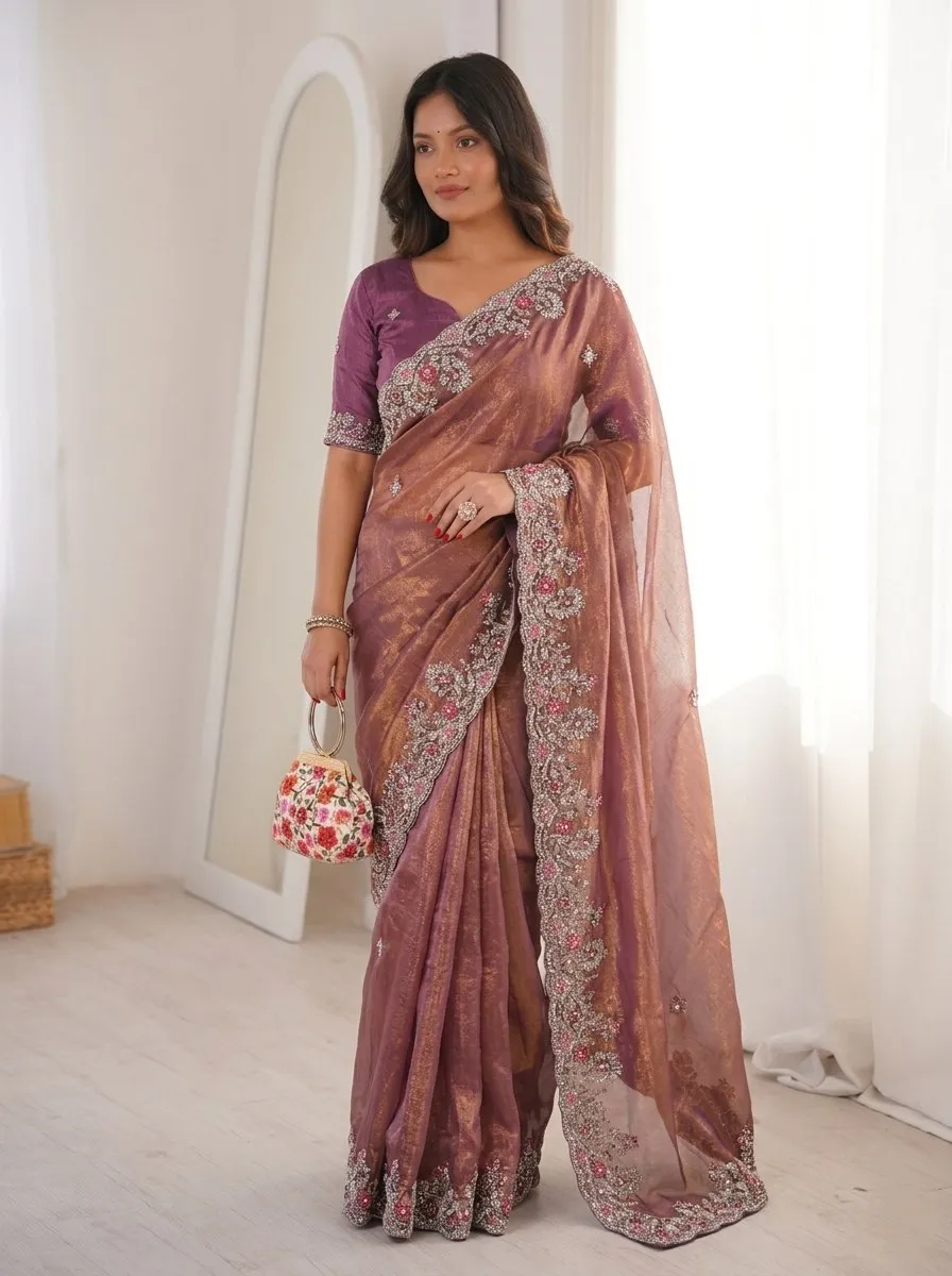 Kiara Oreva7 Fendy Chiffon Silk Saree with Heavy Embroidery Border Designer Party Wear Collection