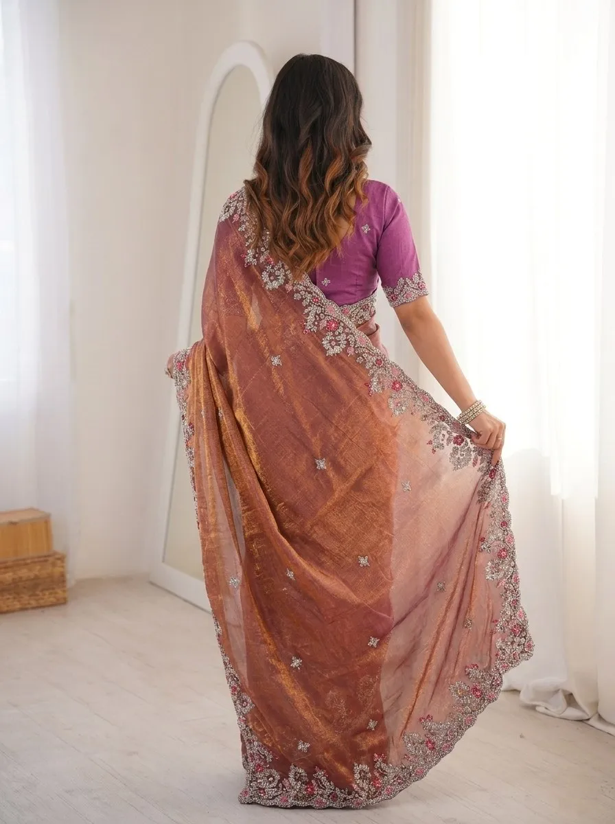 Kiara Oreva7 Fendy Chiffon Silk Saree with Heavy Embroidery Border Designer Party Wear Collection