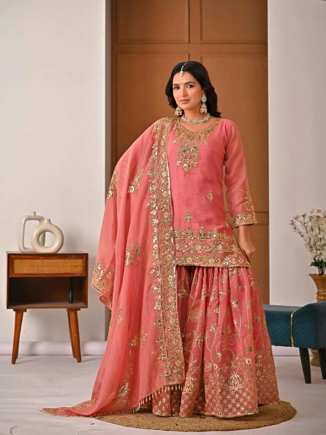 NFD 5060 Crunchy Silk Kurta Sharara Pakistani Dress for woman